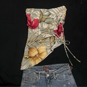 Floral Strapless Top and Denim Jeans Set